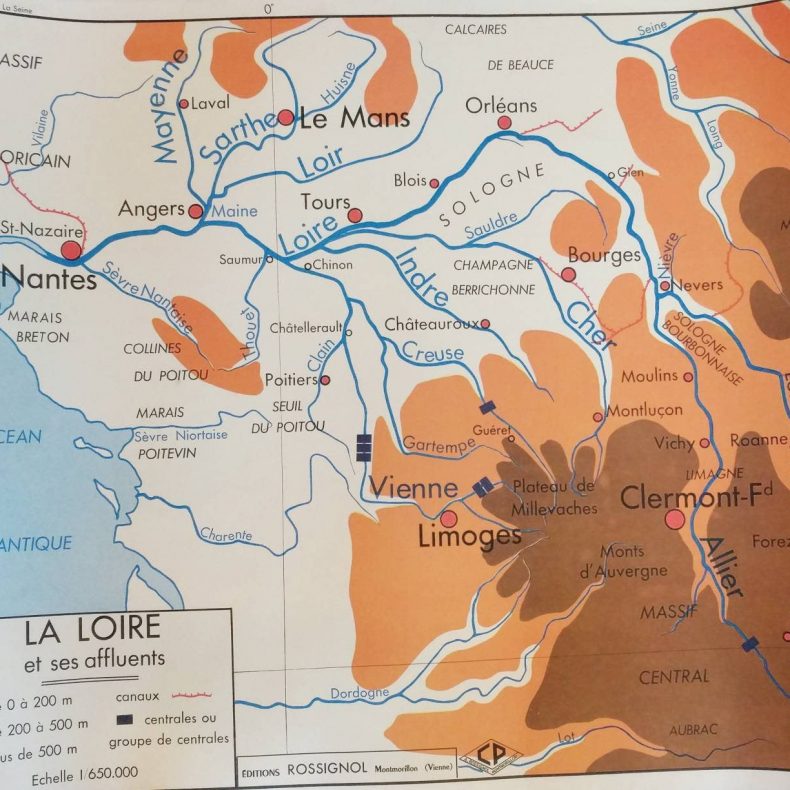 french vintage map of loire valley