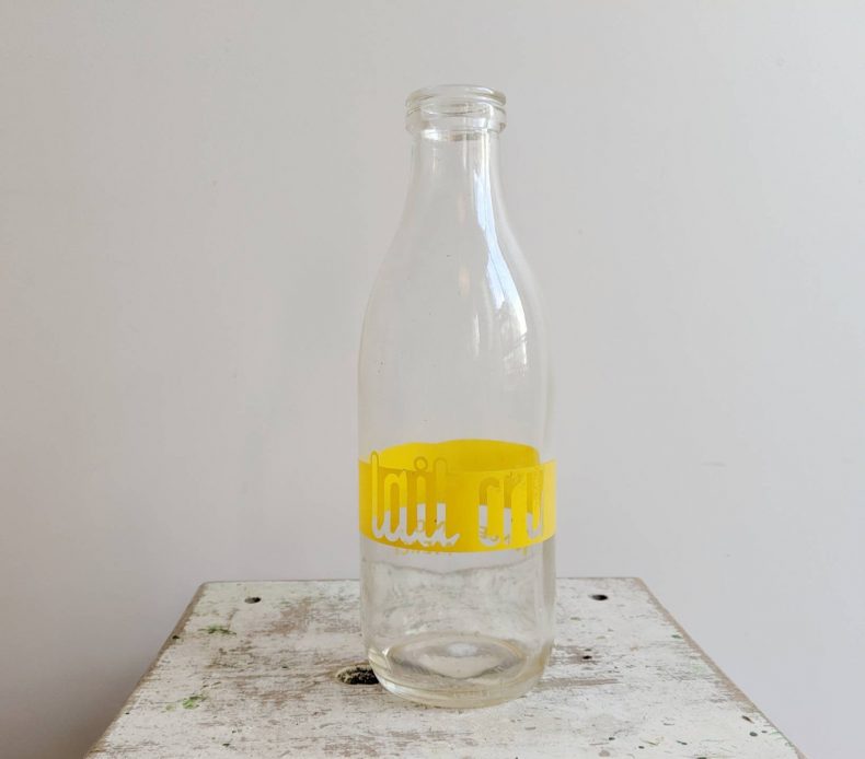 french vintage milk bottle for yellow kitchen