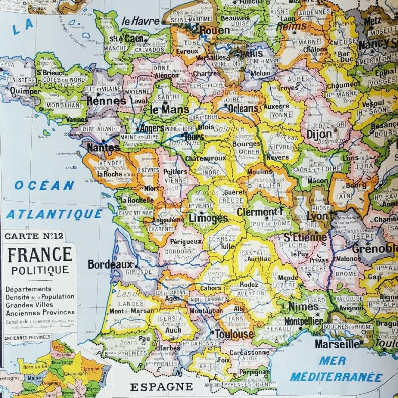 large antique france map