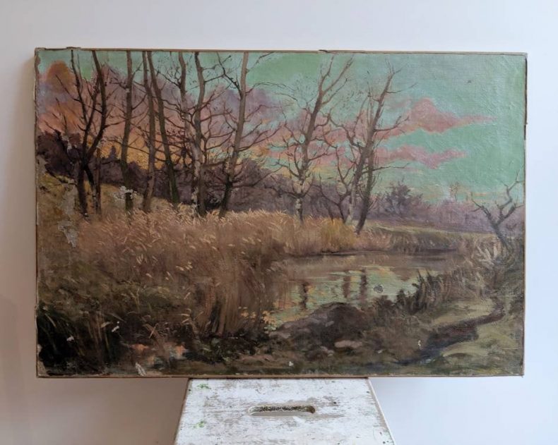 large vintage oil landscape painting