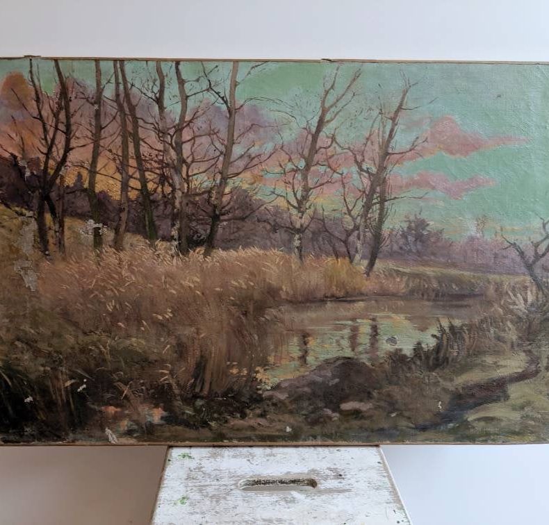 large vintage oil landscape painting