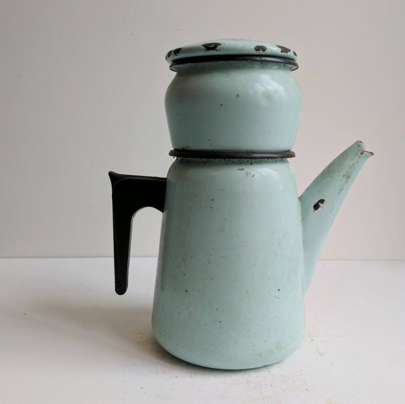 mint green enamelware coffee pot