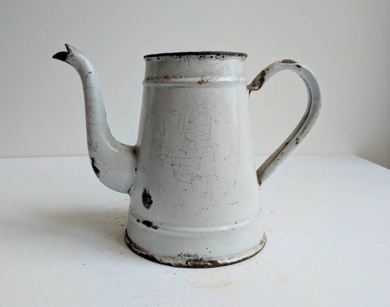 rustic white enamel coffee pot