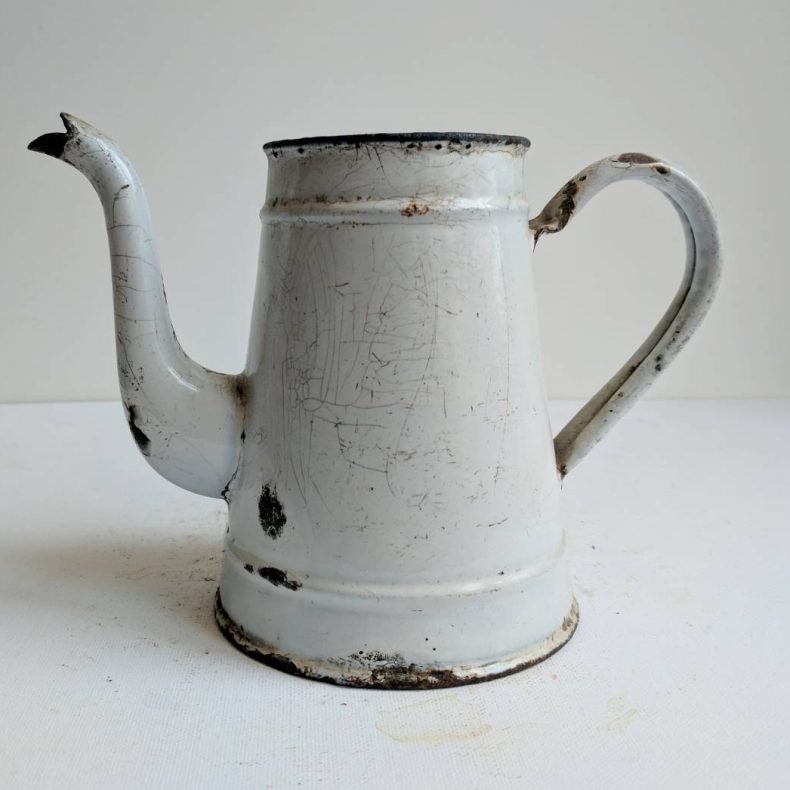 rustic white enamel coffee pot