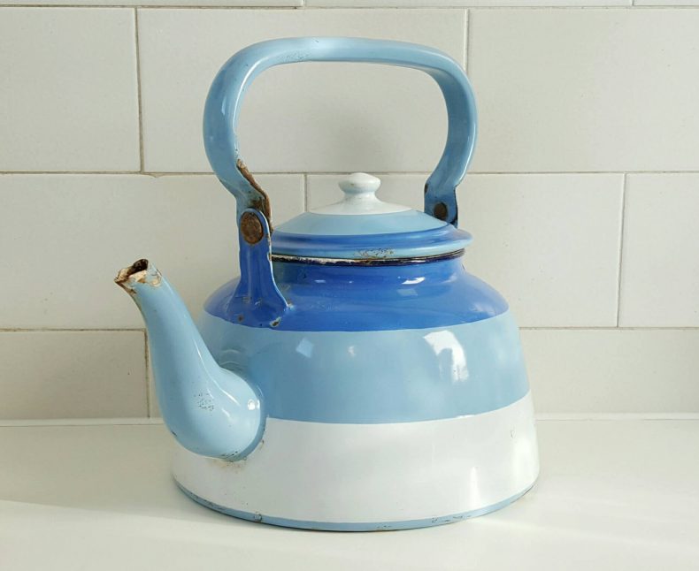 vintage french blue kettle