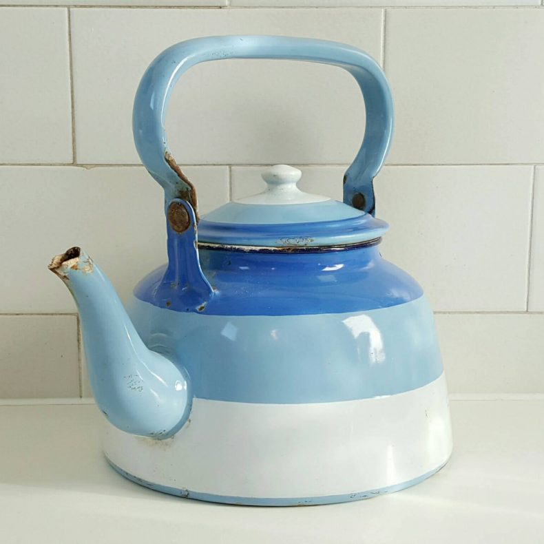 vintage french blue kettle
