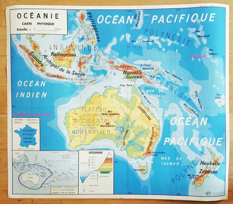 vintage french map of australia and brazil