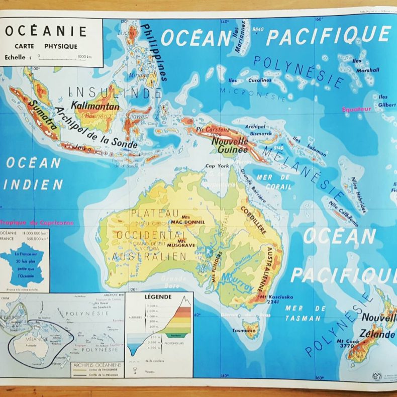 vintage french map of australia and brazil