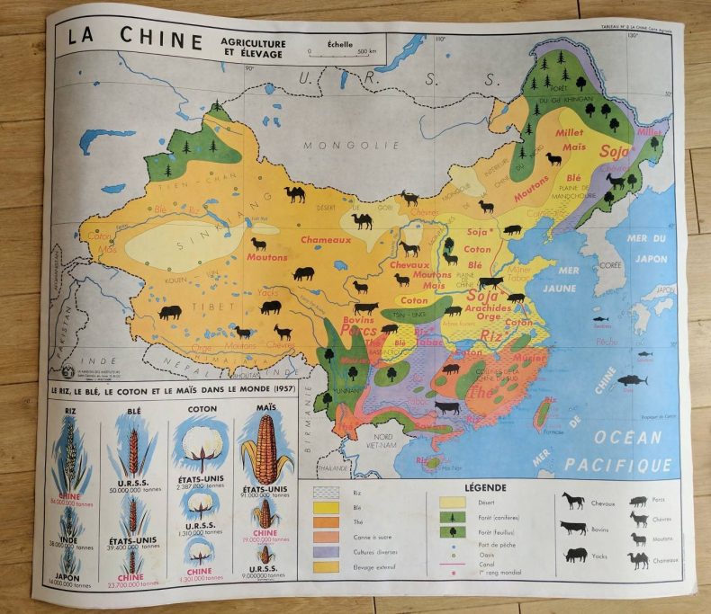 vintage french map of china and russia