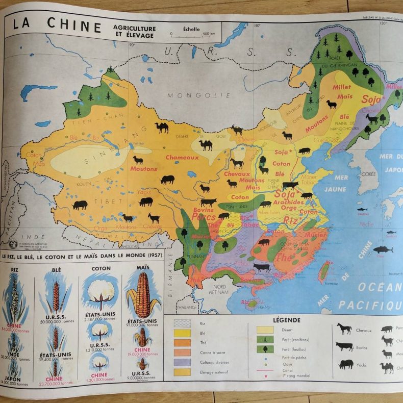 vintage french map of china and russia