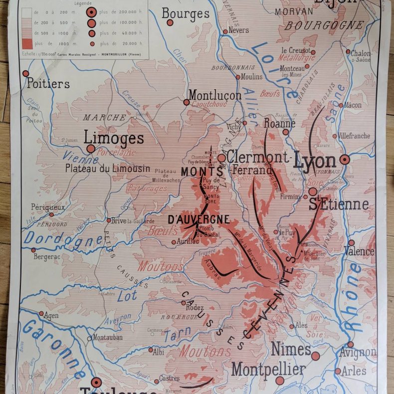 vintage map of dijon and lyon