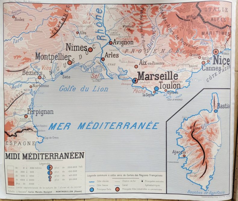 vintage map of southwestern france