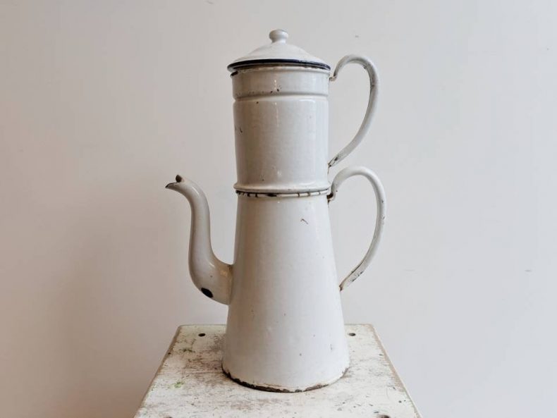 vintage white enamelware pitcher