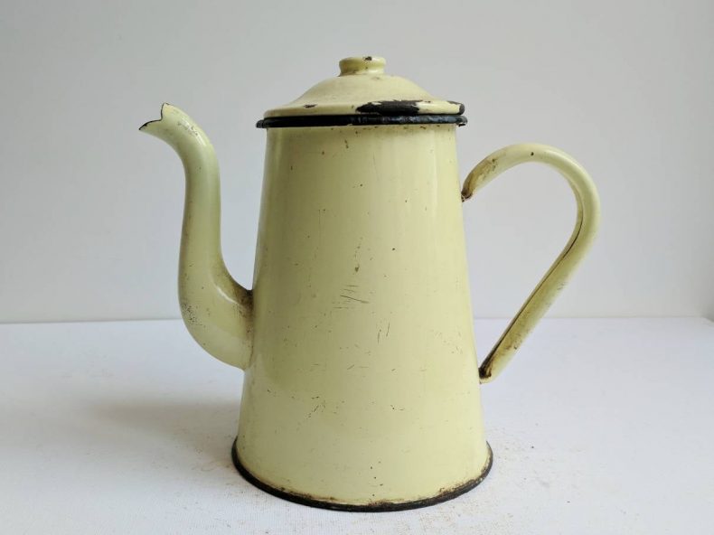 yellow french enamel ware coffee pot