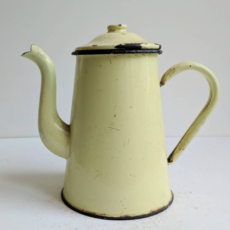 yellow french enamel ware coffee pot